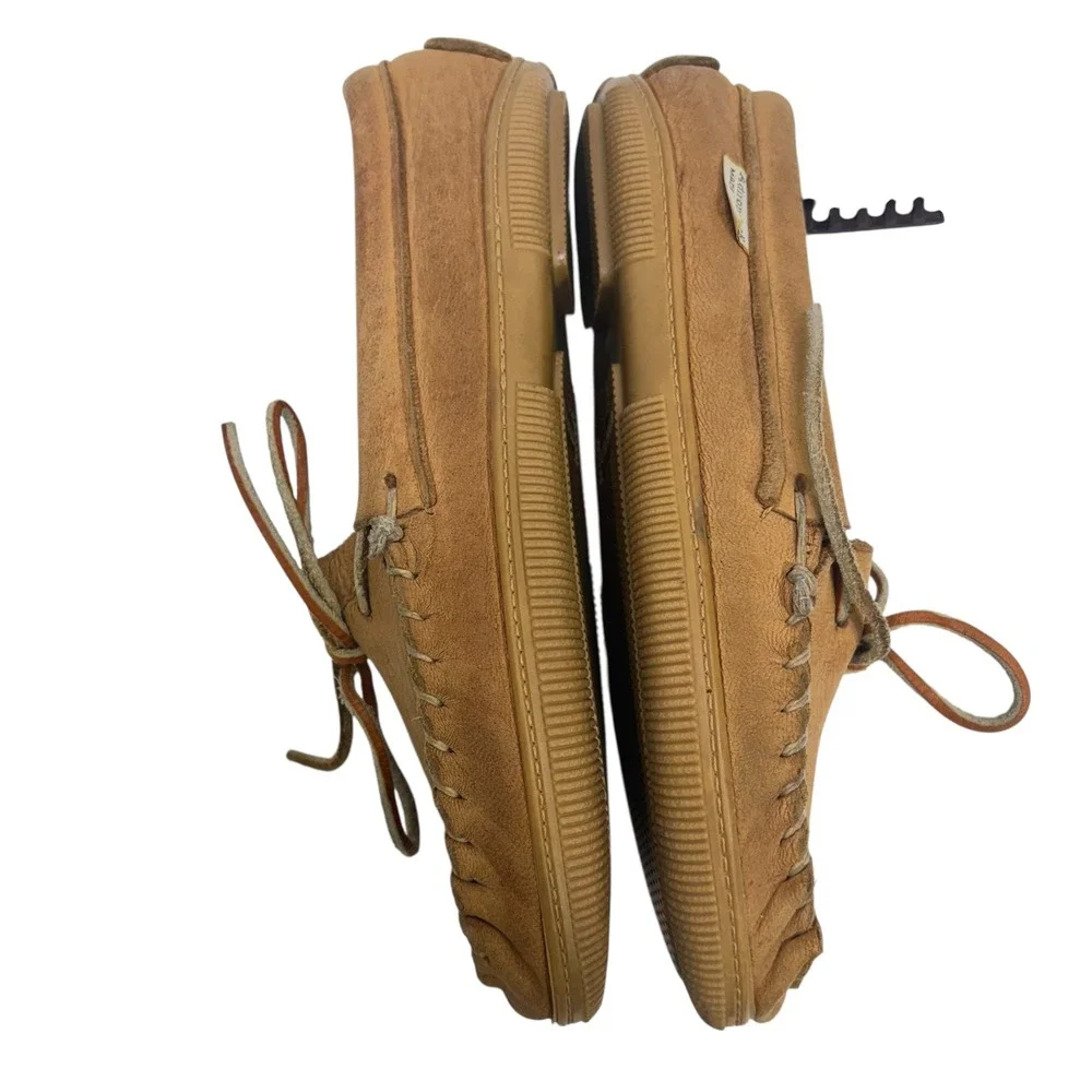 Adirondack Deerskin Leather Moccasins Tan Made in USA Mens 9 Loafers Slippers